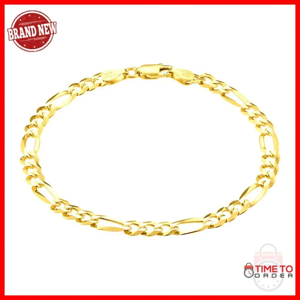 Men's 5mm Cuban Link Bracelet 925 Sterling Silver 18K Gold Plated